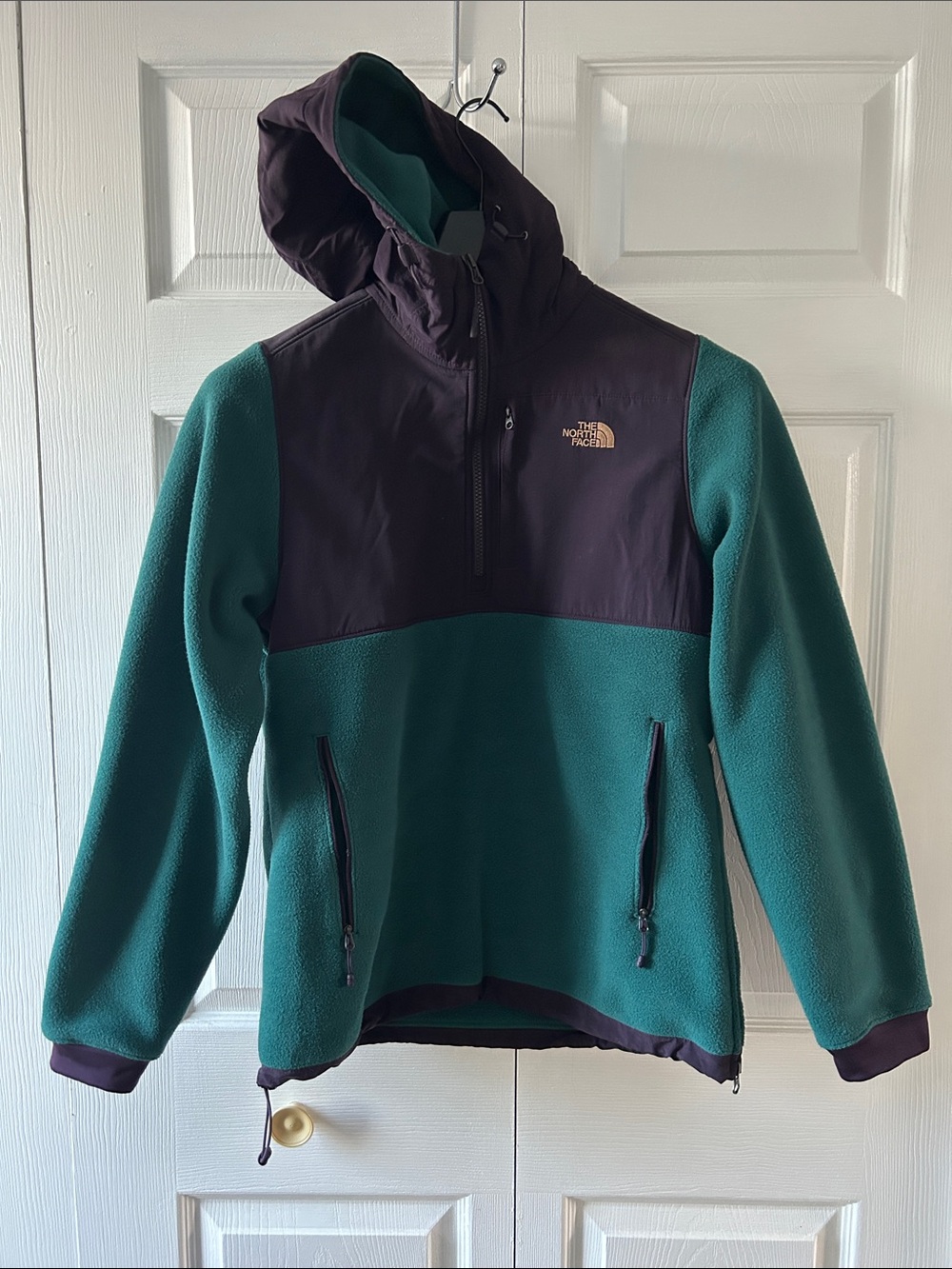 The North Face Teal and Dark Purple Hooded Fleece Pullover